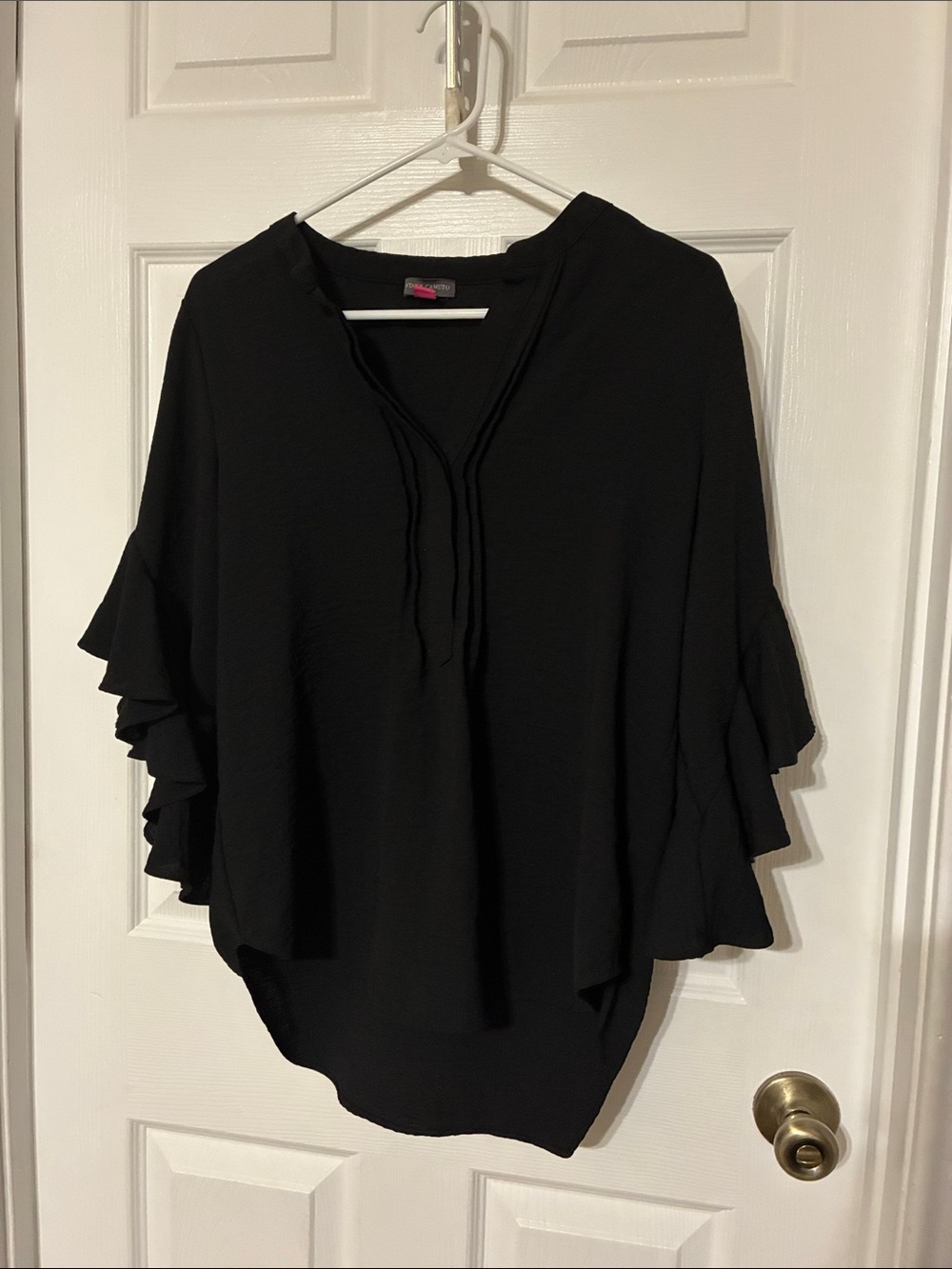 Vince Camuto Black Ruffle Sleeve V-Neck Blouse